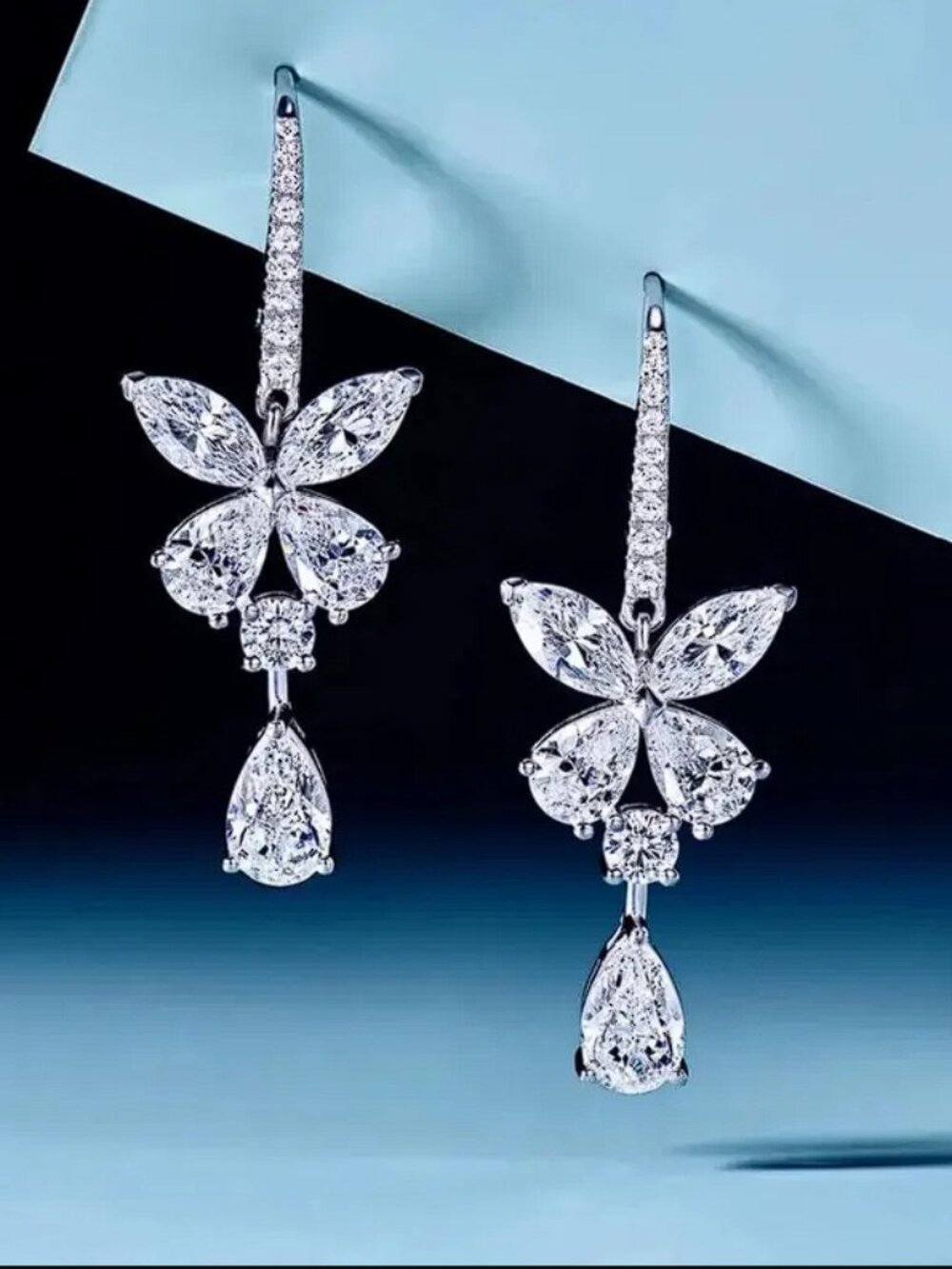 Moissanite Butterfly Earrings Sterling Silver Pear Marquise Dangle Earrings